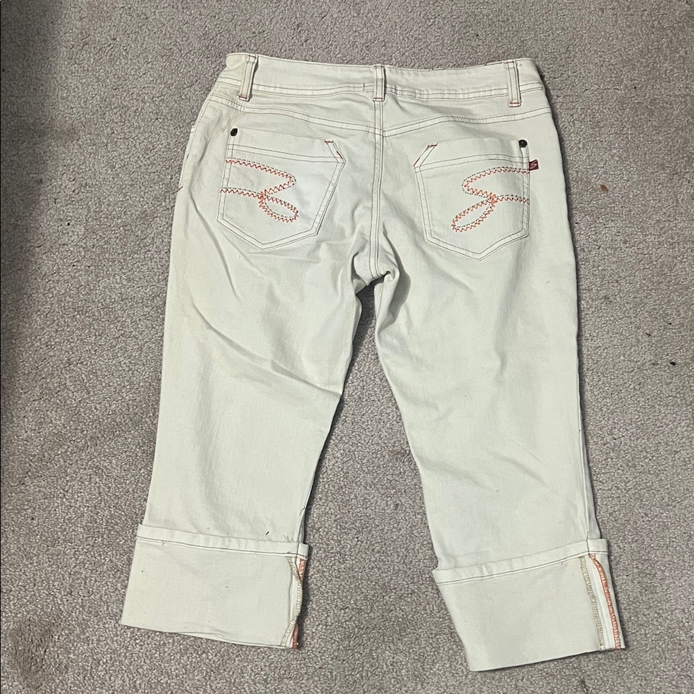Seven7 Cream Cropped Ankle Jeans with orange stitching